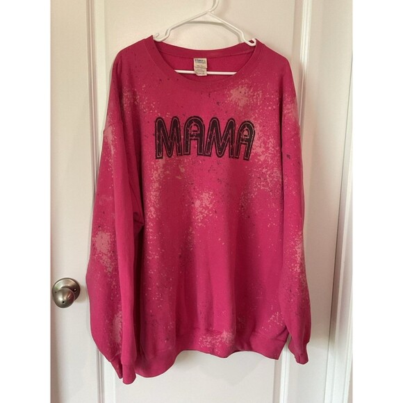 MAMA Women’s Plus Sweatshirt 3XL Graphic Pullover Bleach Crewneck Pink - Picture 2 of 6